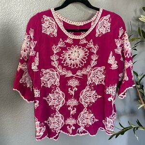 Solitaire Fuchsia Blouse with White Embroidery